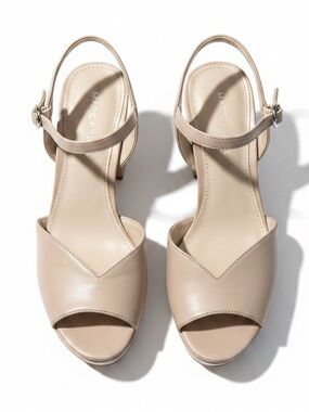 Marc Fisher Nude Block Heel Sandals Ankle Strap Shoes Open Toe Heels Size 6